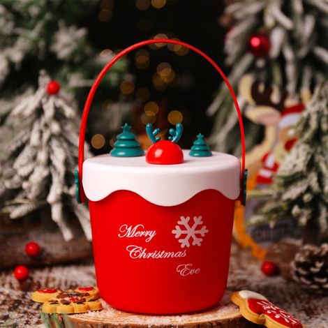 Boîte Cadeau De Noël - Seau À Poignée En Plastique - Pour Pommes, Bonbons, Décorations Festives - 11 x 10,5 cm - 1 Pièce (1/5)