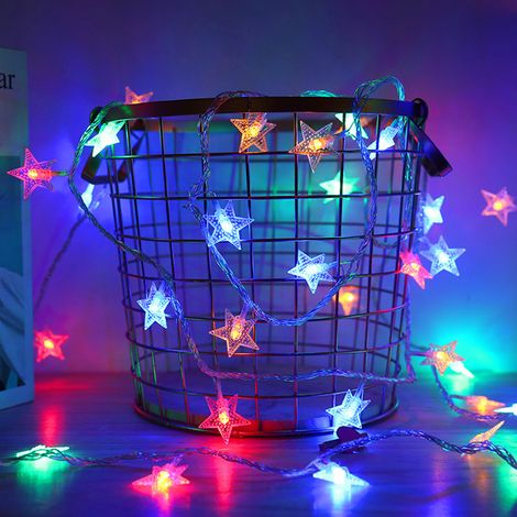 Guirnalda de luces LED con forma de estrella, a pilas, con mando a distancia, ideal para la decoración de dormitorios, Navidad, fiestas, camping o como lámpara colgante decorativa. (1/5)