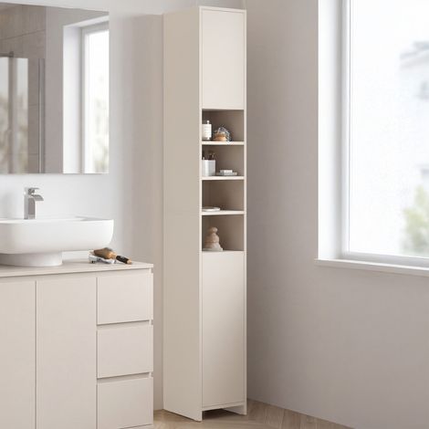 Mueble de tocador TOMI de 2 puertas con 4 huecos de color beige (1/5)