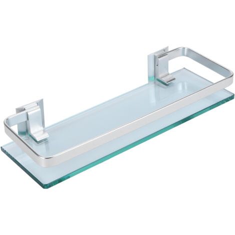 Étagère murale en aluminium spatial avec verre trempé épais, rangement pour salle de bain et toilettes, fixation murale, gain de place, robuste (1/5)