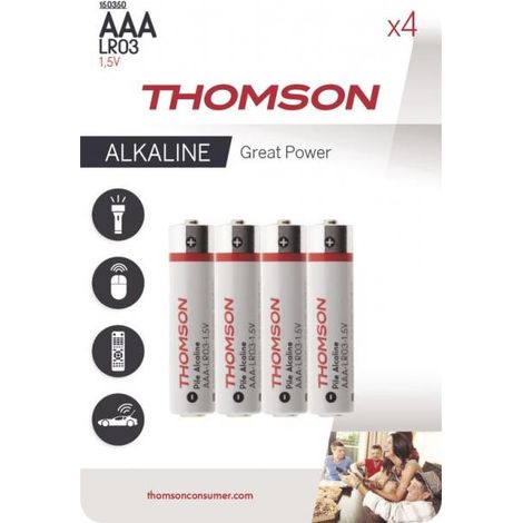 Pack de 4 piles alcalines LR03 AAA 1,5V - Thomson (1/2)