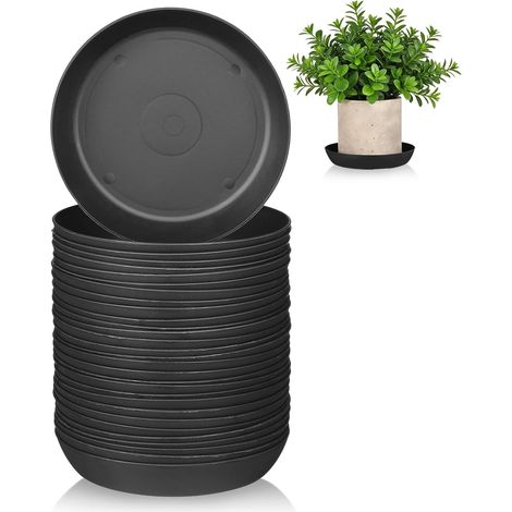 Lot de 30 soucoupes Rondes en Plastique pour Pots de Fleurs jardinières Noir (1/5)