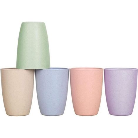 Tasses de paille de blé - - Lot de 5 - Écologiques - Compatibles lave-vaisselle - Multicolores (1/4)