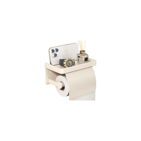 Portarotolo da parete color bianco sporco con ripiano portaoggetti, realizzato in alluminio aerospaziale multifunzionale e resistente alla ruggine. - Crezuo
