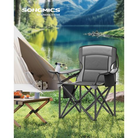 Chaise Pliante Camping, Siège Large Rembourée, Confortable, avec Soutien Lombaire et Compartiment Isotherme, Supporter Jusqu'à 205 kg, Gris Ardoise (1/5)