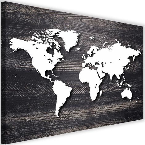 Tableau sur toile Carte du monde bois gris bureau 60x40 (1/5)