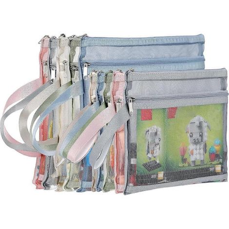 Lot de 10 sacs à fermeture éclair en maille double couche colorée, pour le rangement et l'organisation de jouets de construction (5 sacs A4 + 5 sacs A5). (1/5)