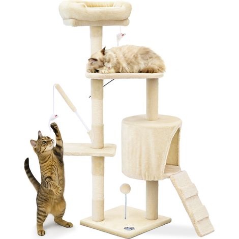 VOUNOT Cat Tree with Scratching Posts Multi - Level Cat Activity 112cm Beige
