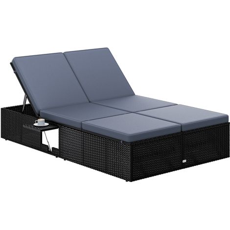 CASARIA® Lettino prendisole 2 persone tavolo pieghevole lettino da giardino in polyrattan regolabile in 7 posizioni 200x115cm Schwarz Anthrazit (de) (1/5)
