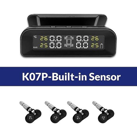 Système de surveillance de la pression des pneus E-ace TPMS avec affichage et alerte de température intelligente, 4 capteurs, chargement solaire (K07P - Capteur intégré) (1/5)