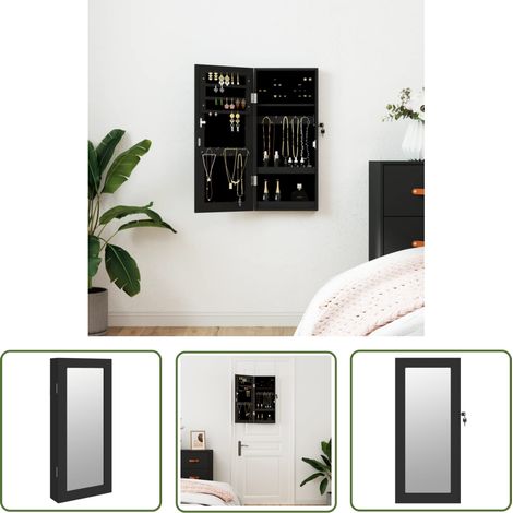 The Living Store Schmuckschrank mit Spiegel Wandmontage Schwarz 30x8,5x67 cm - Spiegel-Schmuckschrank - Schmuckaufbewahrung - Wandmontage - Schmuckorganizer - Kosmetikspiegel (1/5)