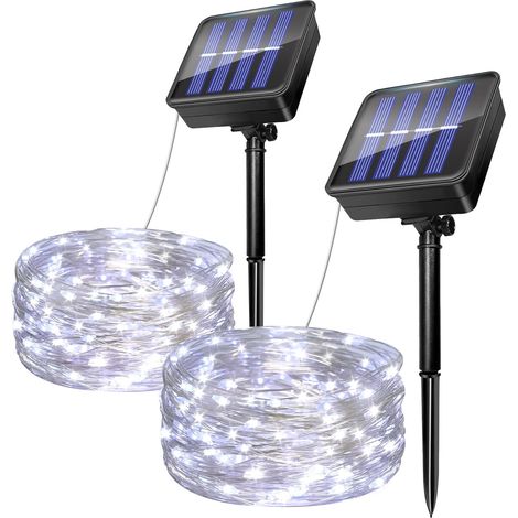 Set mit 2 Solar-Lichterketten für den Außenbereich, 7,5 m LED-Lichterkette aus Kupferdraht, 8 Modi, IP65 wasserdichte Solar-Dekorationsleuchten (1/5)