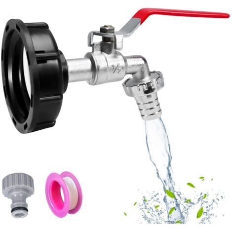 Robinet Cuve,Avec Adaptateur Robinet Tuyau Arrosage, S60X6 IBC Raccord Robinet, Robinet de Jardin pour Recuperateur Eau de Pluie (Adaptateur en plastique 1/2")