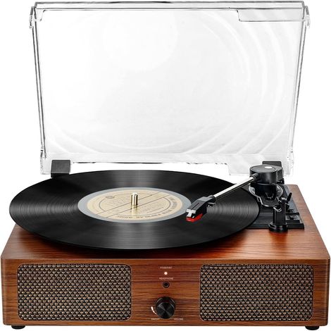 Platine Vinyle Bluetooth, Tourne Disque avec 2 Haut-parleurs Stéréo, Trois Vitesse 33/45/78, Prise en Charge de USB/Aux-in/Sortie RCA,Phonographe Portable pour Le Divertissement et la décoration (1/5)