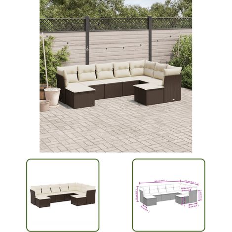 The Living Store 9-tlg. Garten-Sofagarnitur mit Kissen Braun Poly Rattan - Gartenmöbel - Sofa Set - Rattan Möbel - Outdoor Sofa - Lounge Set (1/3)