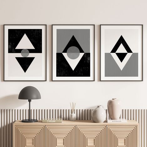 Lot de 3 Affiches / Posters Triptyque - Formes Géométriques - 3 Affiches - 70x100 cm (Cadres non fournis) - Photo pleine page (1/5)