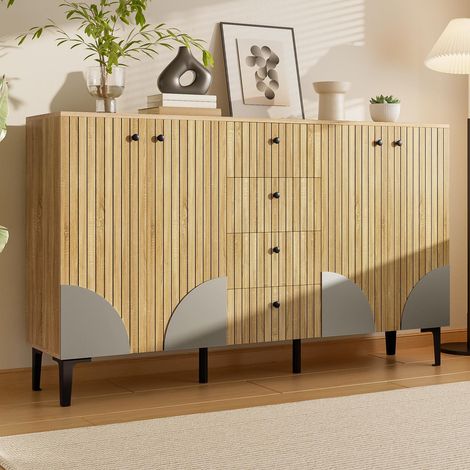 Madia 160x36x94 cm con 4 ante e 4 cassetti, mobile contenitore per soggiorno e sala da pranzo, stile scandinavo minimalista - naturale