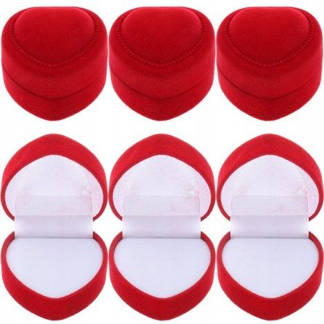 Boîte à bagues portable en velours rouge en forme de cœur (6 pièces) (1/4)