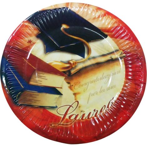 Trade Shop - SET 18 PEZZI PIATTI USA UND GETTA PIATTO DI CARTA 18CM FESTE LAUREA ROSSO ADDOBBI -