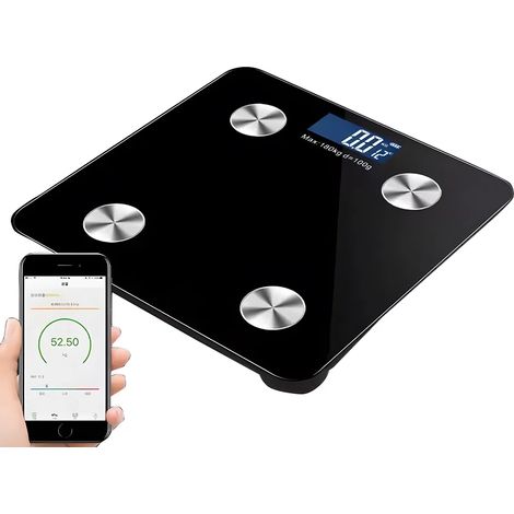 Pèse-personne avec IMC et Bluetooth, mesure de la masse grasse jusqu'à 180 kg, en verre, kg, lb, wagPRO-B5 (1/5)