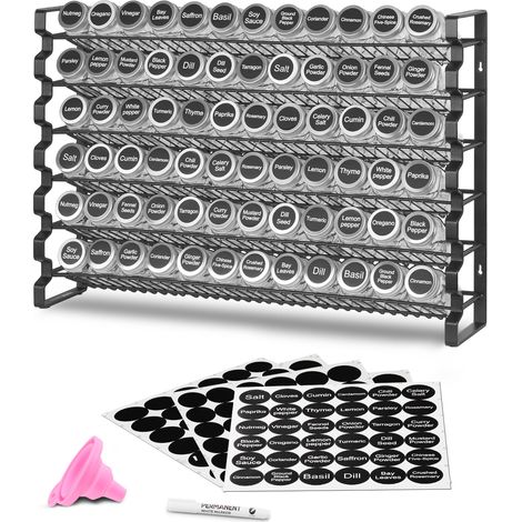 VEVOR 6-stöckiges Gewürzregal Gewürzhalter mit 72 leeren Gewürzgläser & Trichter-Komplettset & Gewürzetiketten, Gewürz-Organizer für Küchen Schrank Speisekammer (591 x 118 x 407 mm) (1/5)