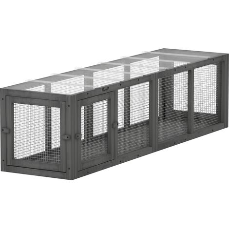 Katzentunnel Katzenspielzeug aus Holz mit 3 Türen, erweiterbar Spieltunnel für Katzen bis 10 kg, 151,5 x 38,5 cm Grau (1/5)