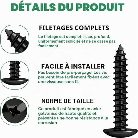 vis à tôle noires, M4 x 16mm vis à bois noires, vis à tête plate pour bois, vis noires pour panneaux acoustiques, vis galvanisées pour panneaux acoustiques, accessoires, foret (1/3)