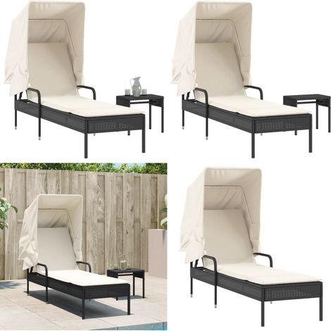 Sonnenliege mit Dach und Tisch Schwarz Poly Rattan - Sonnenliege - Gartenliege - Liegefläche - Outdoor Möbel - Pool Accessoire - Home & Living (1/5)