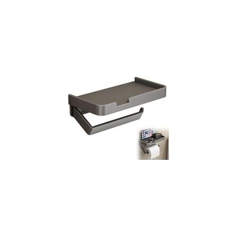Soporte para papel higiénico, soporte adhesivo para rollo de papel higiénico, rollo con estante de bambú, dispensador de papel higiénico de pared para baño