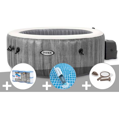 Kit spa gonflable Intex PureSpa Baltik rond Bulles 6 places + 6 filtres + Aspirateur + Kit d'entretien
