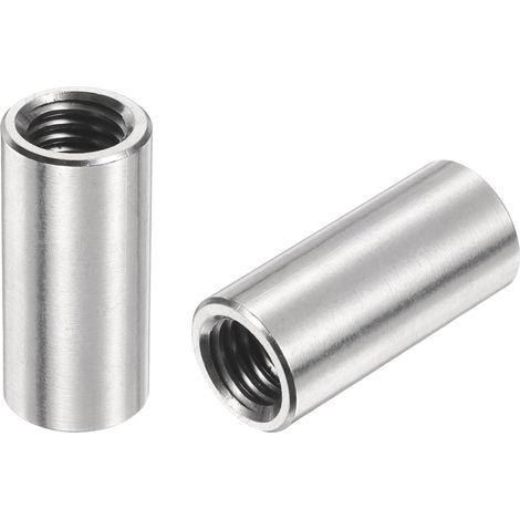 6pcs Manchon Fileté Rond M10 en Acier Inoxydable 304, Écrous Ronds d'Accouplement Connecteurs et Mécaniques Longueur 30mm, Manchon Tige Barre Écrou à Tige pour Support, M10x30x14mm (1/5)
