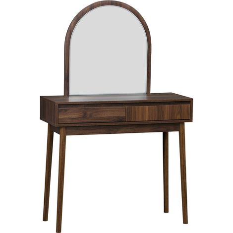 sweeek - Schminktisch Holzoptik, abgerundeter Spiegel, 2 Schubladen, 90 cm