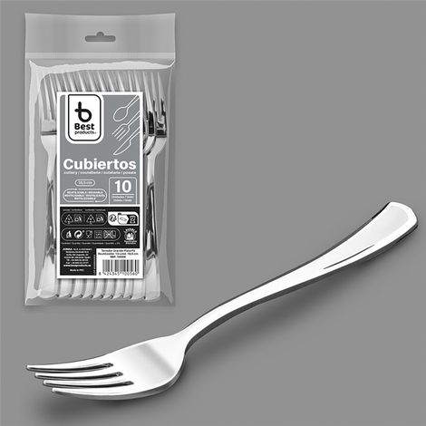 Forchetta Riutilizzabile 18,5 cm, Argento. 10 Unità