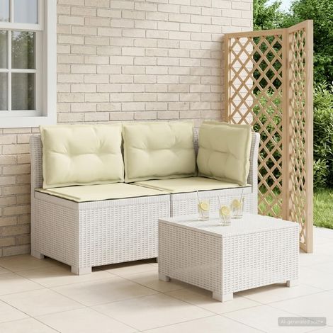Canapé de Jardin 2 Places en Polypropylène Aspect Rotin Blanc avec Coussins Crème - PANGIVO (1/5)