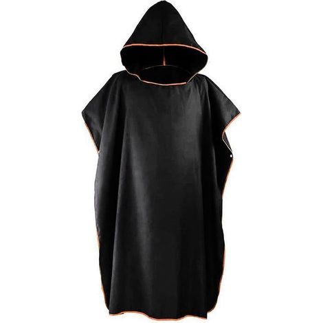Peignoir de bain/serviette de plage/poncho noir pour adulte, à capuche et séchage rapide. (1/5)