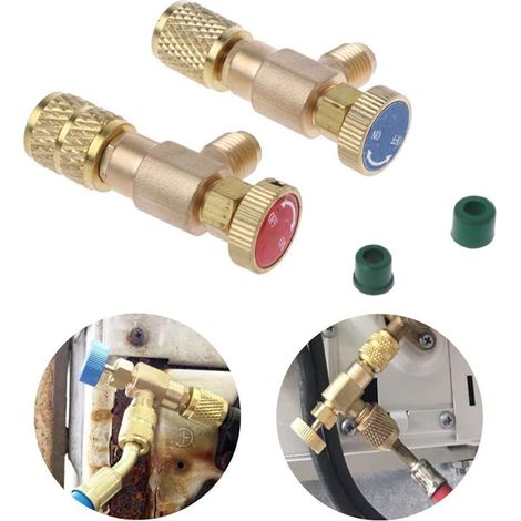 Lot de 2 adaptateurs de remplissage réfrigérant Valve de sécurité Coupleur rapide Climatiseur R410A R22 (1/5)