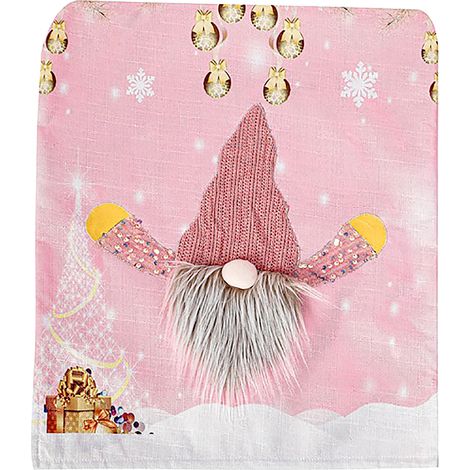 Housse de chaise gnome décorative douce en polyester pour salle à manger avec éclairage cuisine banquet rose (1/2)