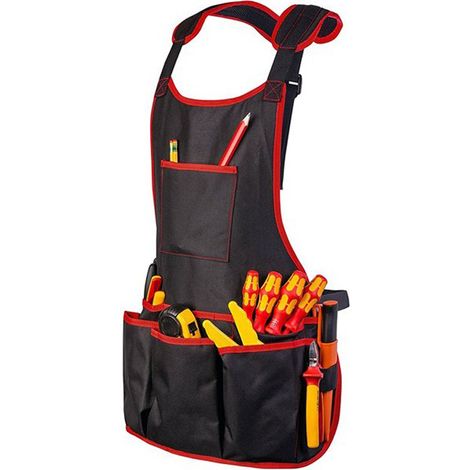 Heavy-duty work apron - 15 tool pockets, black waterproof Oxford cloth work apron, garden apron, adjustable for men and women