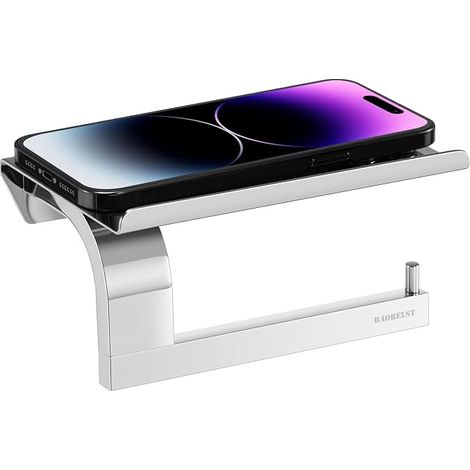 Wall Mounted Toilet Paper Holder with Shelf, 304 Stainless Steel Dispenser, Chrome Roll (Silver) (1/5)