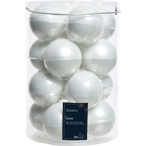 Box 16 Palline Vt luc/opac bianco neve d8cm (1/2)