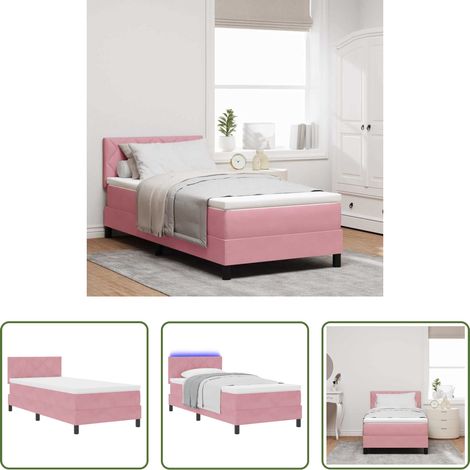 vidaXL Samtbett - LED Boxspringbett mit Matratze mit LED Rosa 100 x 200 cm Samt (1/5)