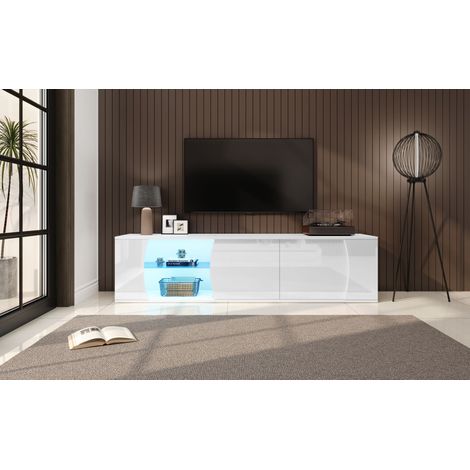 Armoire de télévision de 1804045 cm. C’est une armoire basse, dotée de 3 portes. L’armoire est fabriquée en verre durci. Il s’agit d’une excellente armoire de télévision, équipée de LED. (1/5)