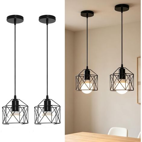 Lot de 2 Lampes Suspensions Vintage E27, 15cm Lustre Industriel Suspension Luminaire Abat-jour en Métal en Forme Dimant de Cage Plafonnier pour Chambre, Salon, Salle à Manger, Cuisine (1/5)