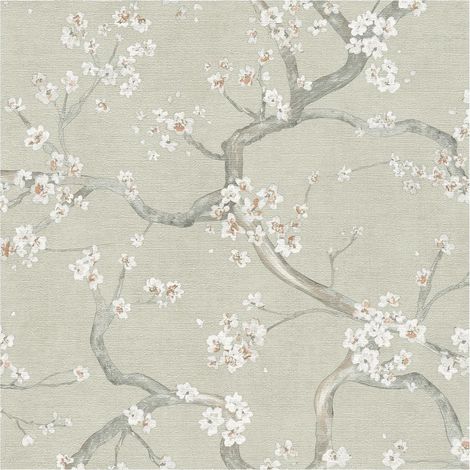 Flowers wallcovering wall Profhome 781991 hot embossed non-woven wallpaper textured with floral ornaments shimmering green pebble grey cream beige brown 5,33 m2 (1/5)