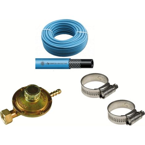 KIT TUBO GAS METANO BOMBOLA 2 MT PER FORNELLONE + REGOLATORE VALVOLA + 2 FASCETTE