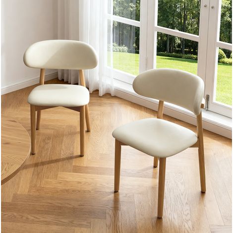 Set aus 2 Esstischstühlen, gepolsterter Sitz, gebogene Rückenlehne, PU, Eichenfarbe (1/5)