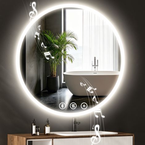 Specchio da bagno rotondo a LED 70x70 cm, specchio da bagno in vetro illuminato tricolore con Bluetooth, resistente all'umidità e antiappannamento (1/5)