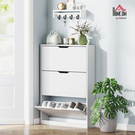 mobile contenitore 80x17x108 scarpiera compatto bianco OKMYHOME (1/5)