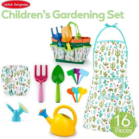 Kit de Jardinage Enfant 16 Pièces - Outils de Jardin Jouet avec Arrosoir, Pelles, Tabliers, Poignée Antidérapante, Cadeau Éducatif pour Petits Jardiniers (1/5)