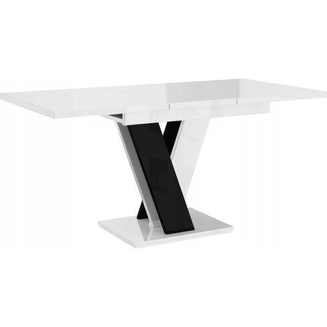 Dusine – Table à manger extensible 120-160 cm – Mélaminé blanc et noir laqué – Largeur 80 cm – Hauteur 75 cm – Fabrication européenne